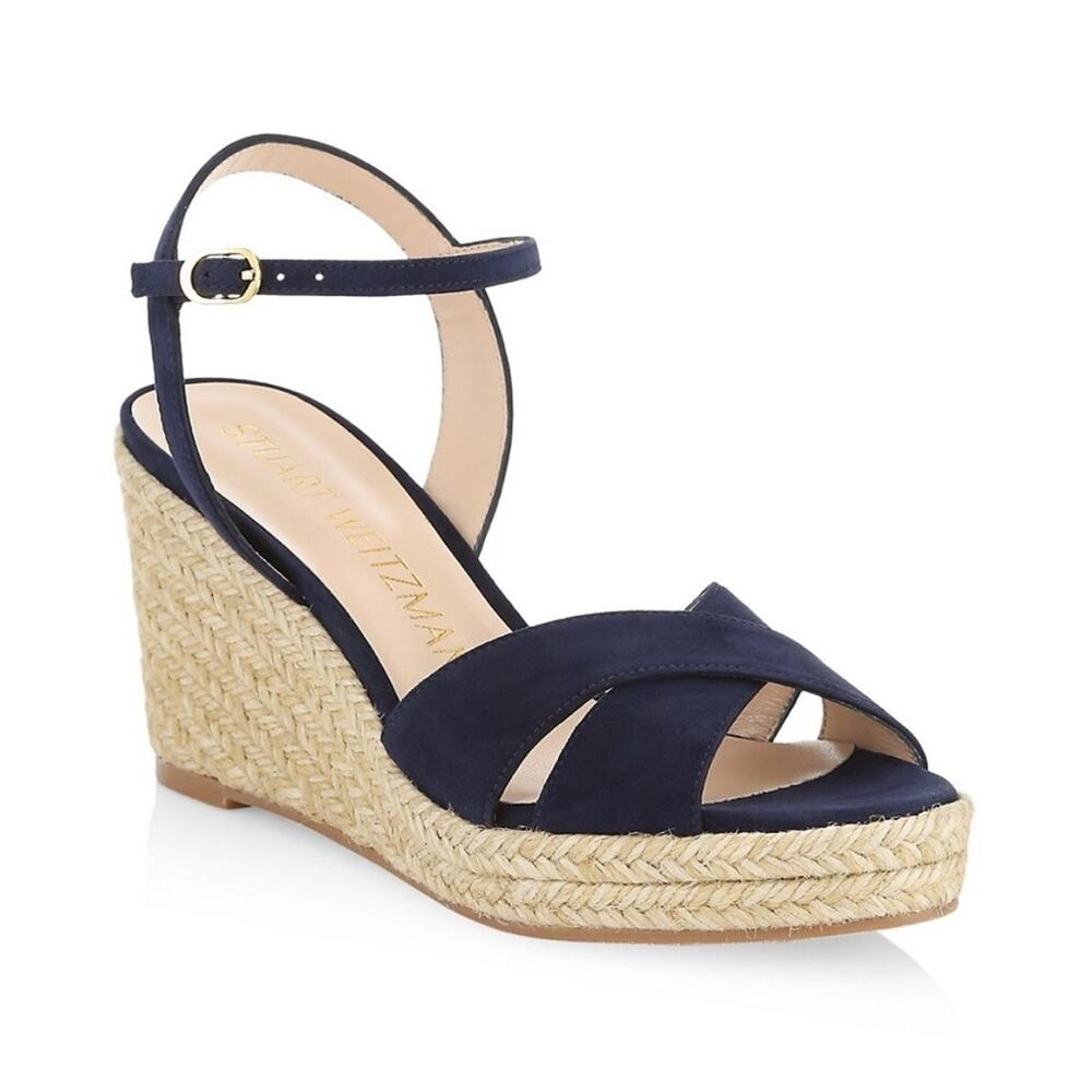 NWT Stuart Weitzman Rosemarie Leather Platform Espadrille Wedge Sandals sz 11.5